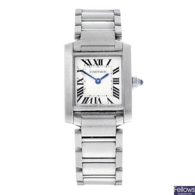 CARTIER - a lady's stainless steel Tank Francaise bracelet watch.