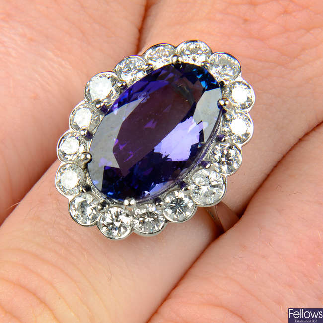 A tanzanite and brilliant-cut diamond cluster ring.