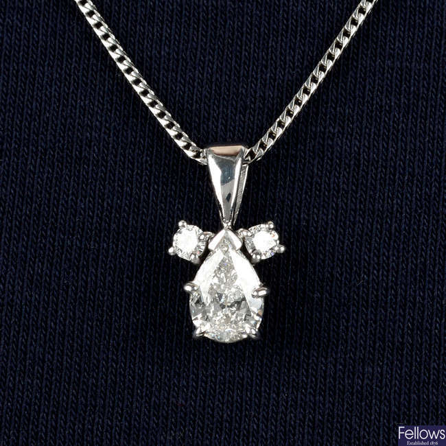 An 18ct gold pear-shape and brilliant-cut diamond pendant, with chain.