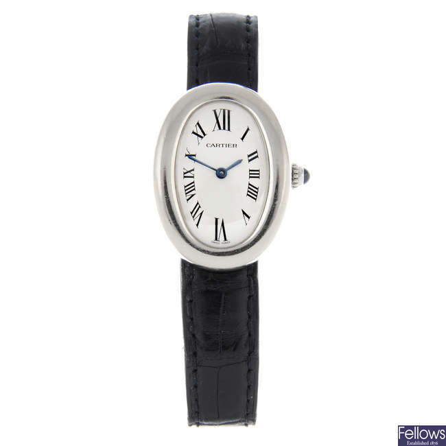 CARTIER - an 18ct white gold Baignoire wrist watch, 22x31mm.