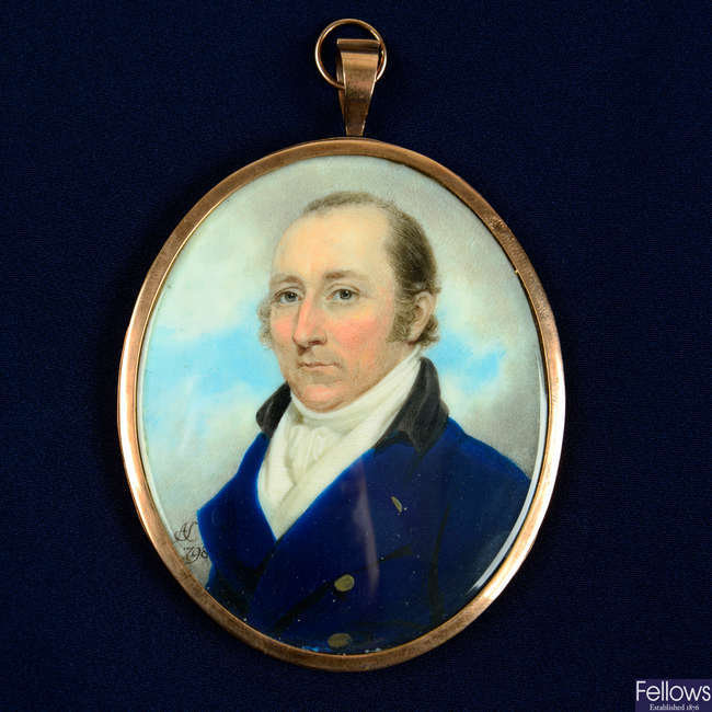 A late Georgian gold mounted portrait miniature of a Gentleman, by Archibald Skirving.