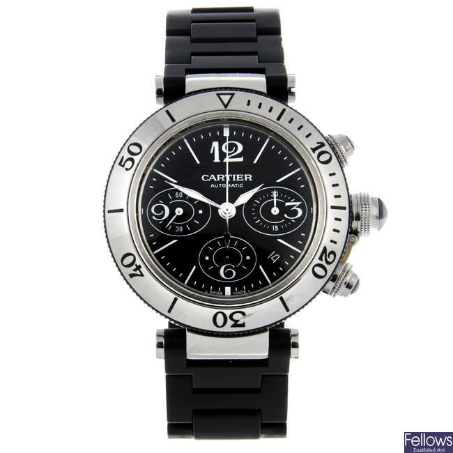 CARTIER - a bi-material Pasha chronograph bracelet watch, 42mm.