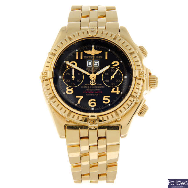 BREITLING - a limited edition 18ct yellow gold Crosswind chronograph bracelet watch, 43.5mm.