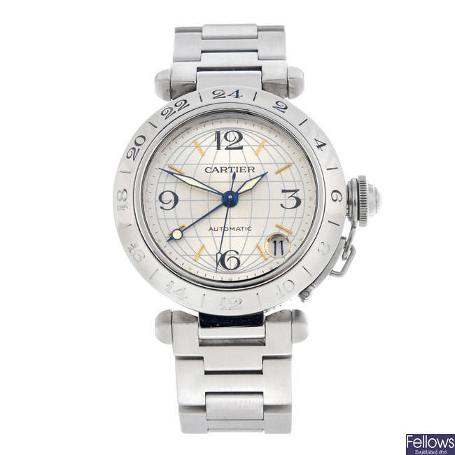 CARTIER - a Pasha GMT bracelet watch, case 35mm.