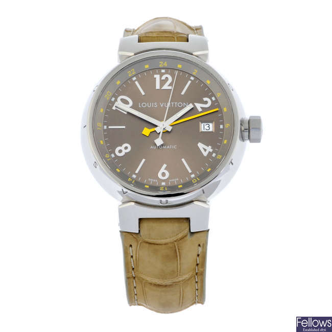 LOUIS VUITTON - a stainless steel Tambour GMT wrist watch, 39mm.