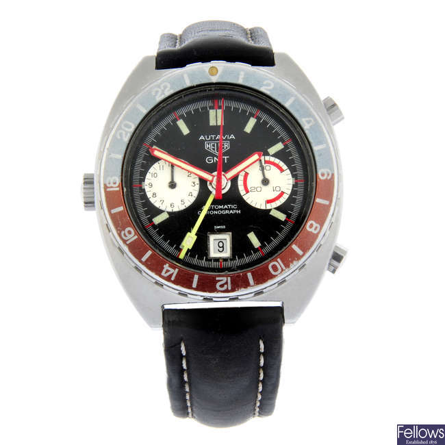 HEUER - a stainless steel Autavia GMT chronograph wrist watch, 42mm.