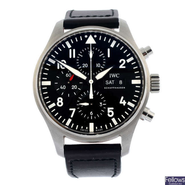 IWC - a stainless steel Pilot chronograph wrist watch, 43mm.