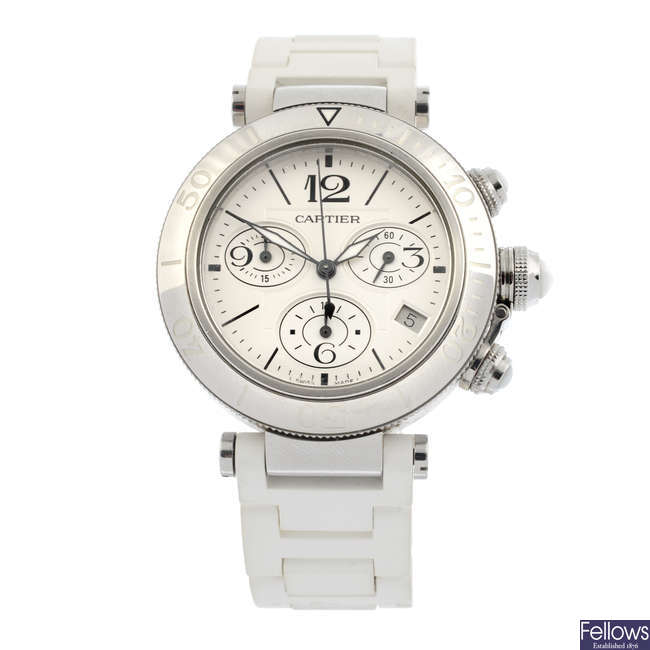 CARTIER - a stainless steel Pasha chronograph wrist watch, 37mm.