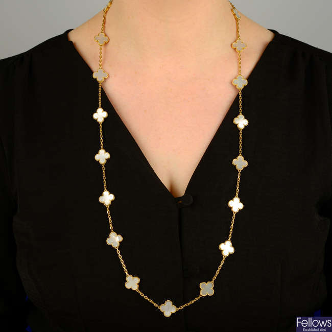 Van cleef and arpels mother of pearl hot sale alhambra necklace