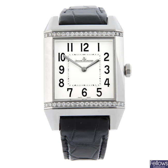 JAEGER-LECOULTRE - a factory diamond set stainless steel Reverso Squadra wrist watch, 31x35mm.