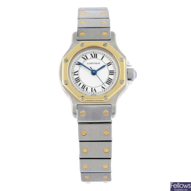 CARTIER - a bi-metal Santos Octagon bracelet watch