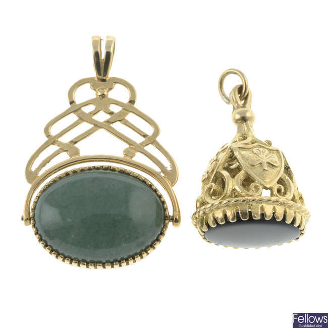 Two 9ct gold gem-set fobs