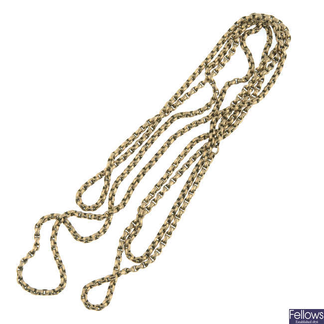 Late 19th century 9ct gold longuard chain