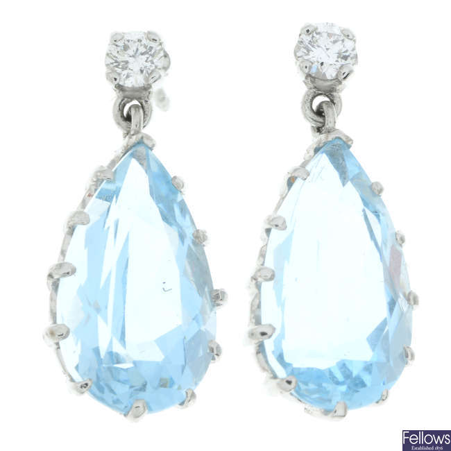 18ct gold aquamarine & diamond drop earrings