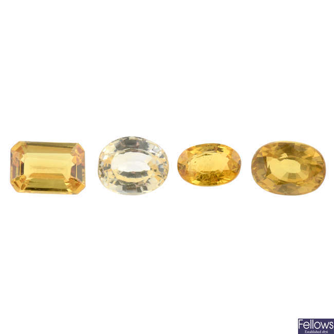 Four vari-shape yellow sapphires, 4.49ct