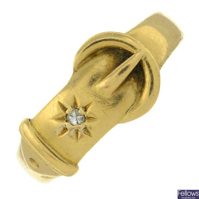 Victorian 18ct gold diamond accent buckle ring