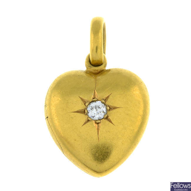 Late 19th century 18ct gold old-cut diamond heart locket pendant.