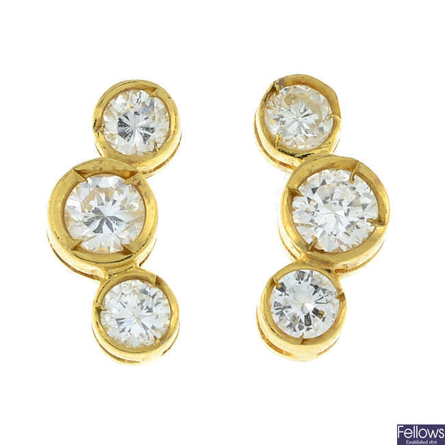 Diamond three-stone earrings