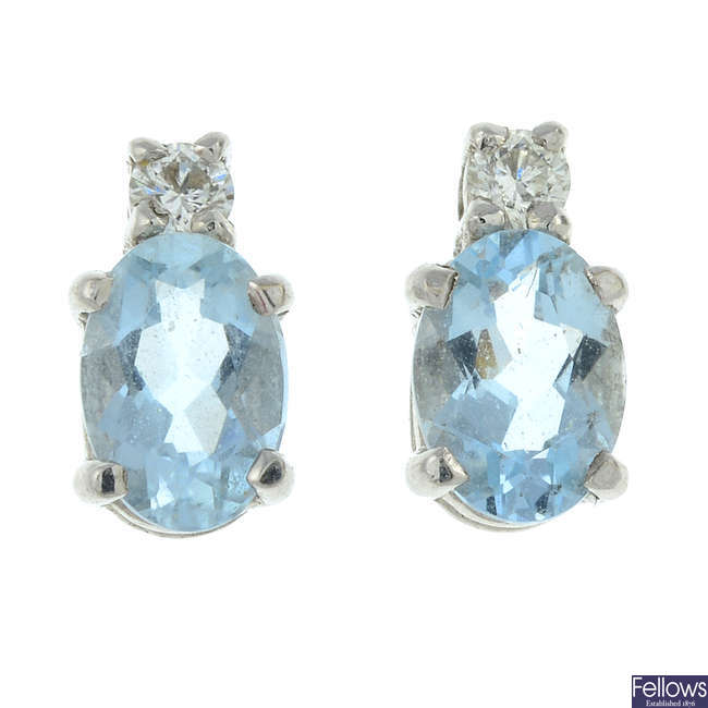 18ct gold aquamarine & diamond earrings.