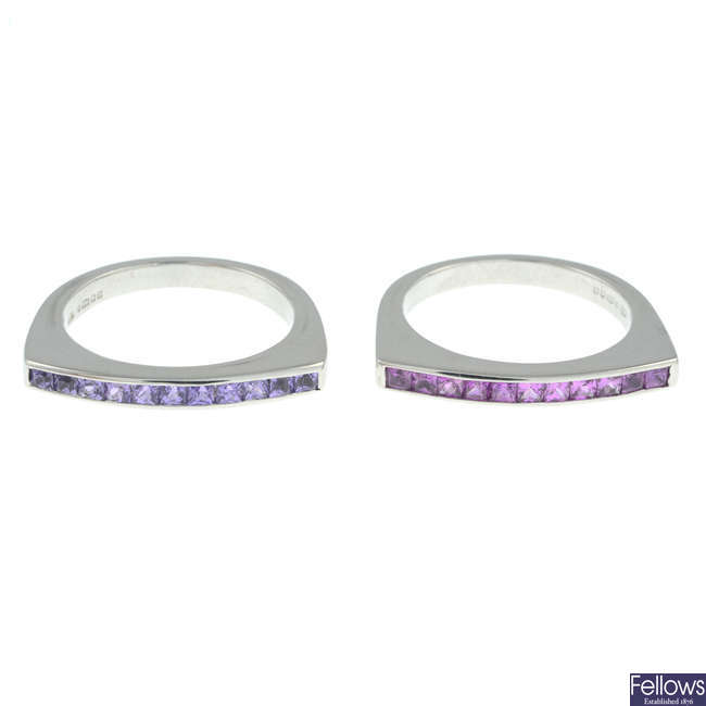 Two pink & purple sapphire rings, by Mappin & Webb