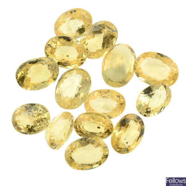 Oval-shape yellow sapphires, 16.24ct