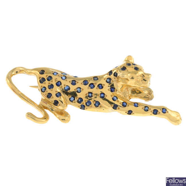 18ct gold sapphire cheetah brooch