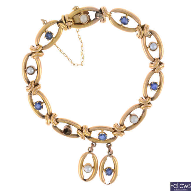 Early 20th c. sapphire & split pearl bracelet, AF