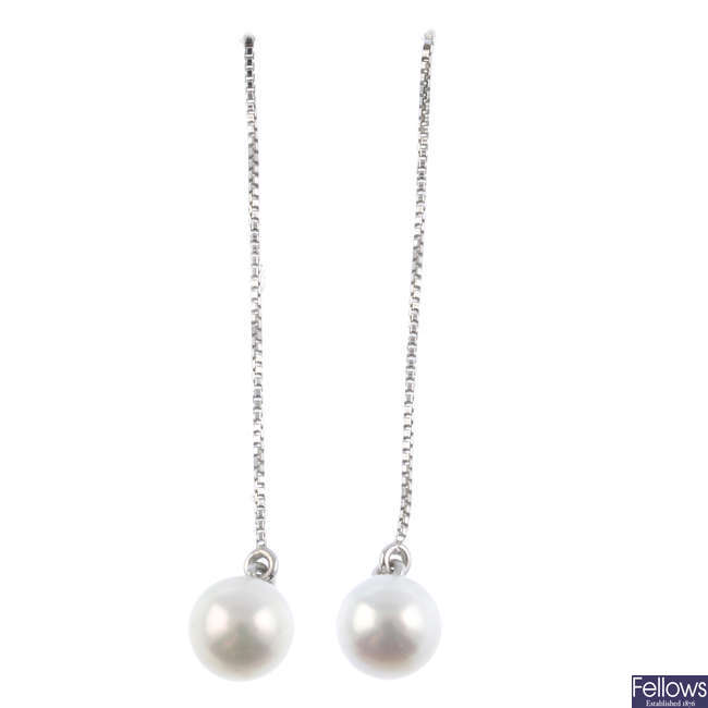 Cultured pearl single-stone drop earrings