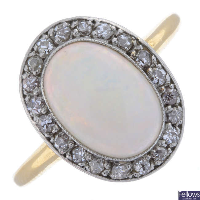 Early 20th century 18ct gold opal & diamond cluster ring