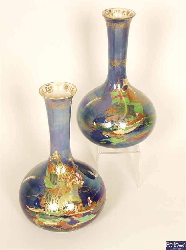 Pair Devon lustre vases