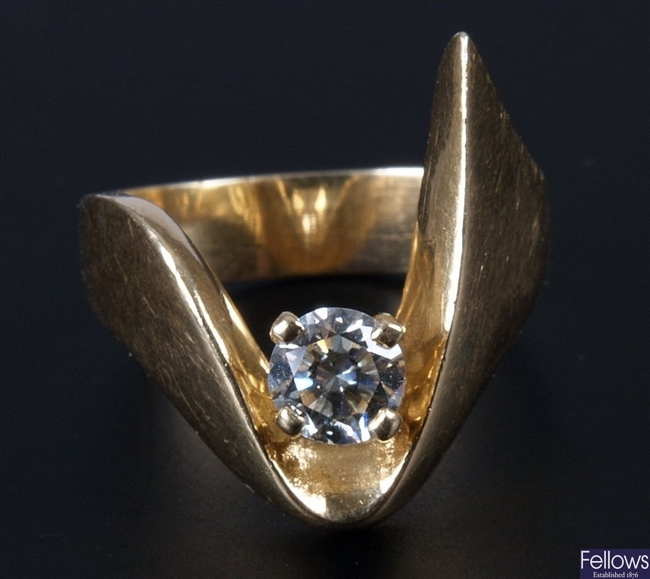 Claw set single stone diamond ring of some 0.50ct