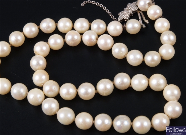 Single row uniform 7.5 mm cultured pearl necklet
