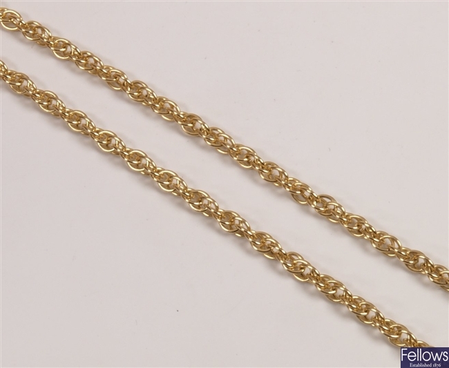 9ct gold fancy link chain of 60cm.  Weight of