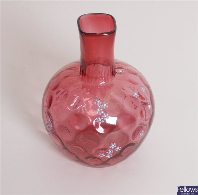 Cranberry glass carafe