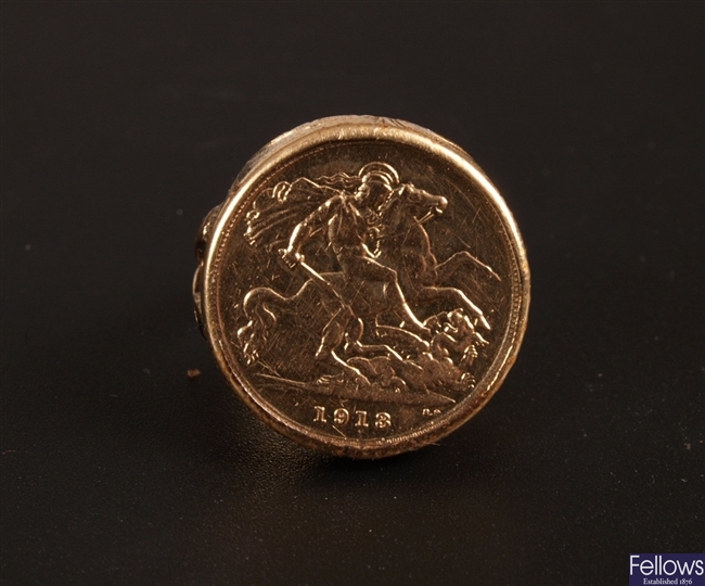 1913 half sovereign mounted in a yellow metal