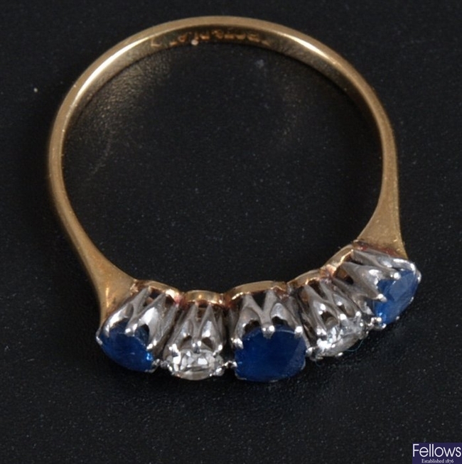 18ct gold and platinum mounted sapphire and