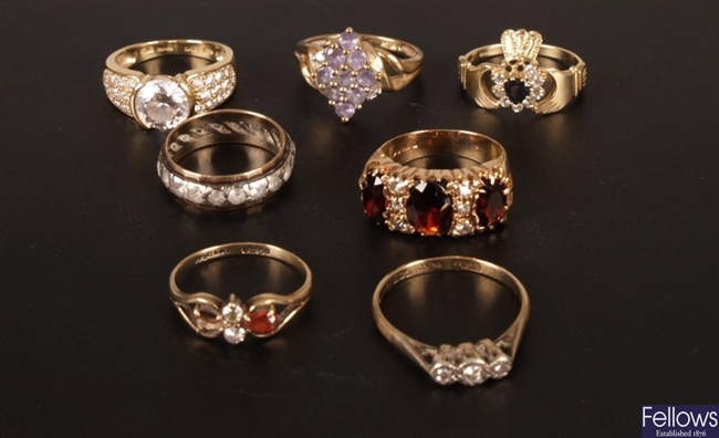 Seven assorted stone set dress rings, to include