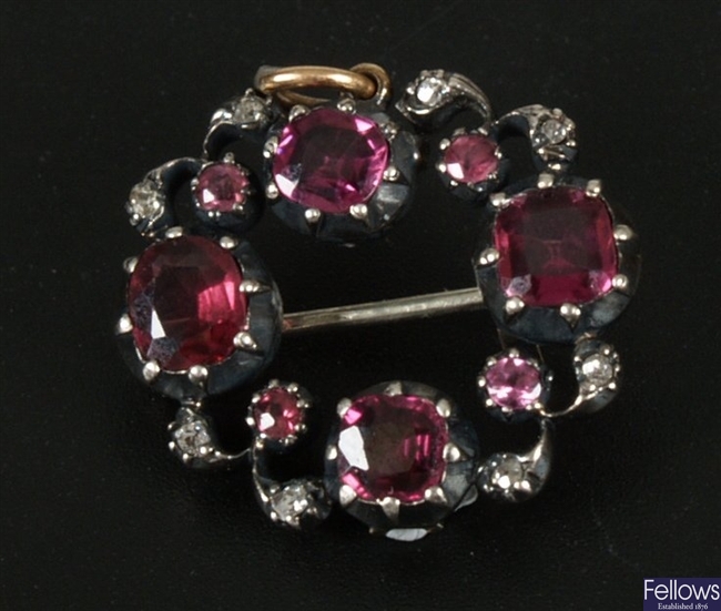 and diamond point set open work brooch, with