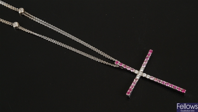 Continental 18ct white gold cross pendant with