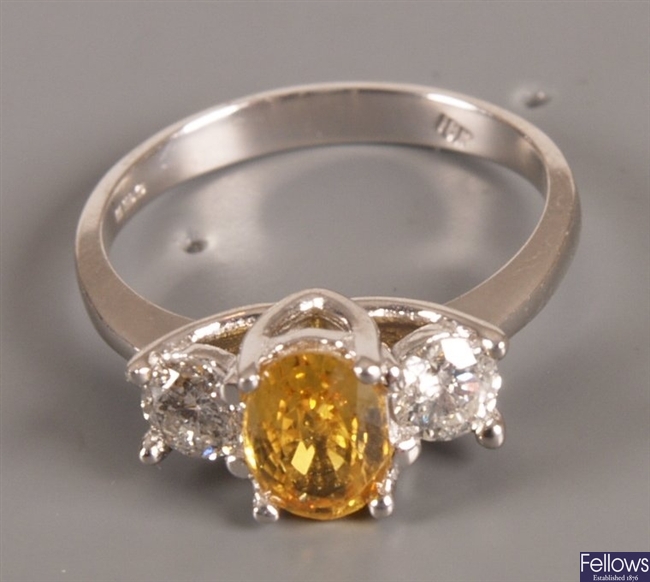18ct white gold yellow sapphire and diamond set