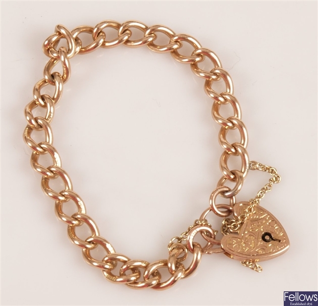 9ct rose gold solid curb link bracelet with