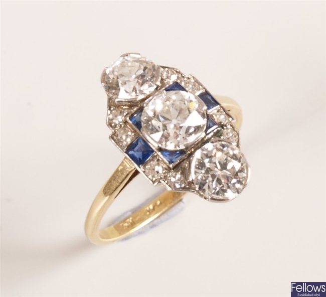 Art Deco diamond and sapphire ring 
