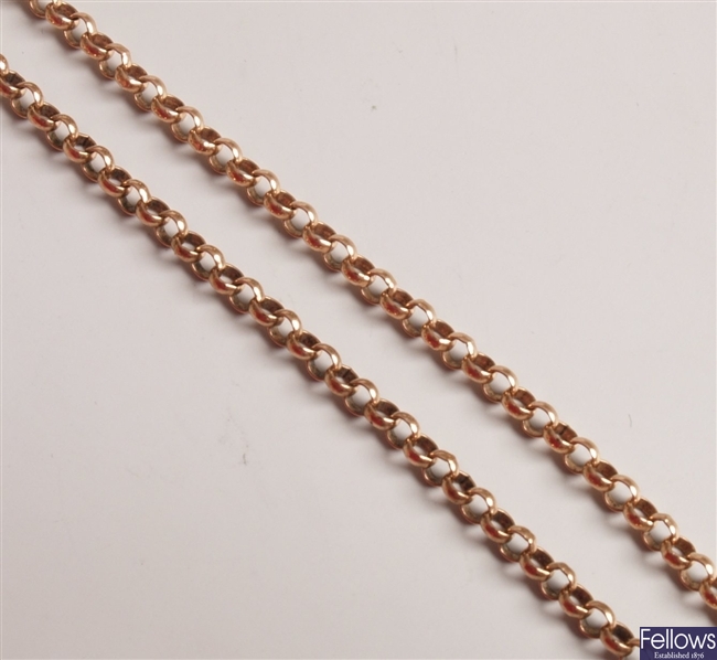 9ct rose gold belcher link necklet.  26ins
