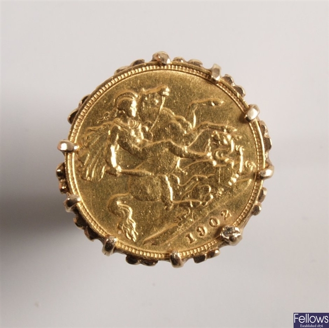 Edwardian half sovereign (1902) mounted in 9ct