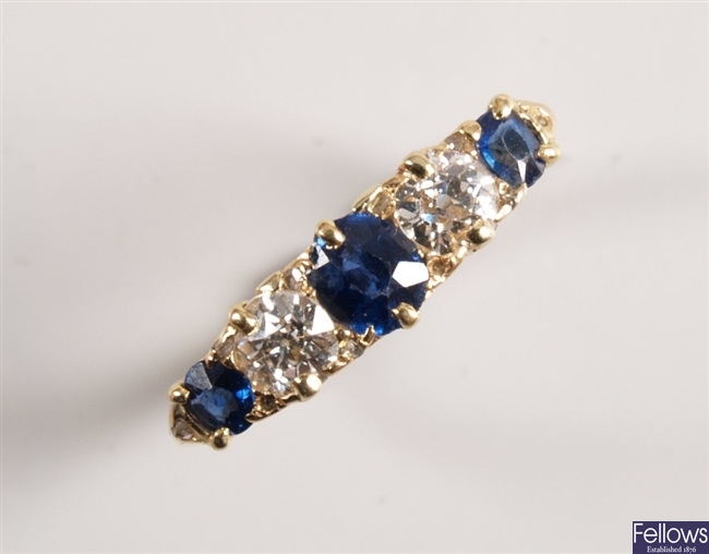 18ct gold five stone sapphire and diamond ring,