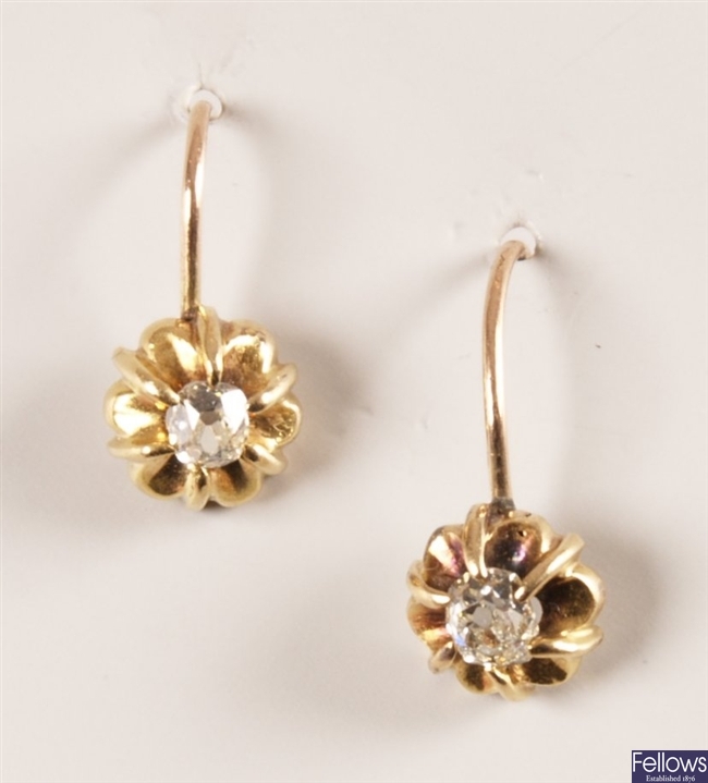 Pair of single stone diamond dropper earrings set