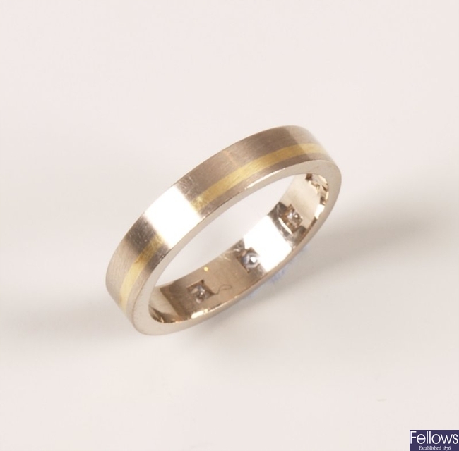 18ct bi-colour gold diamond band ring set four