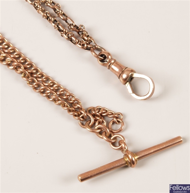 9ct rose gold graduated curb albert chain with