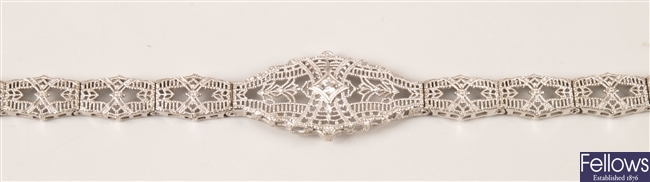 14k white gold pierced panel bracelet - the