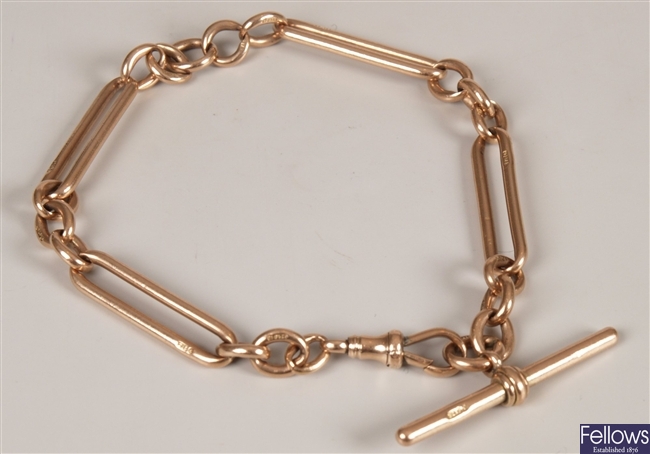 9ct rose gold fetter and three link half Albert